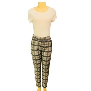 Neve Fashion Sz L Tall Women Pants Striped Plaid Slim Ankle White and Black